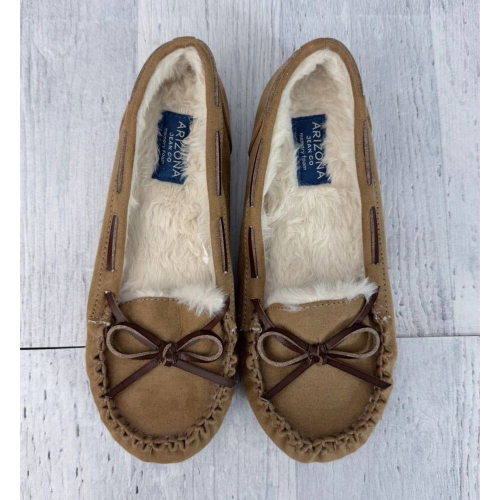 Arizona Jean Co Moccasin Melody Slippers Women's Size 6M Faux Suede Fur Brown